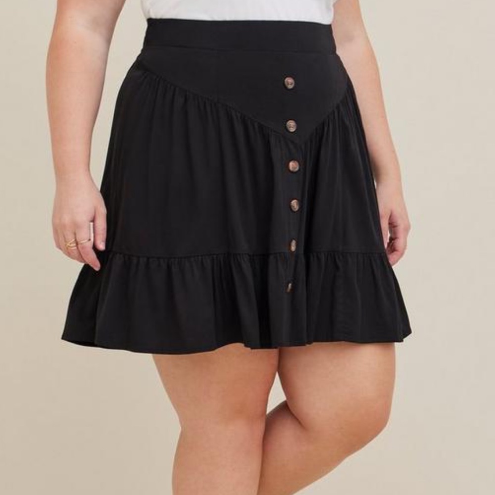 Torrid Button Front Tiered Mini Skirt - Challis Black